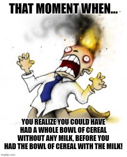 You Could Have Had It All!  Twice! | image tagged in head explode,memes,cereal,funny,funny memes,humor | made w/ Imgflip meme maker