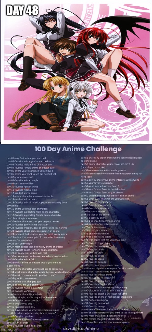 Highschool DxD | DAY 48 | image tagged in 100 day anime challenge,highschool dxd | made w/ Imgflip meme maker