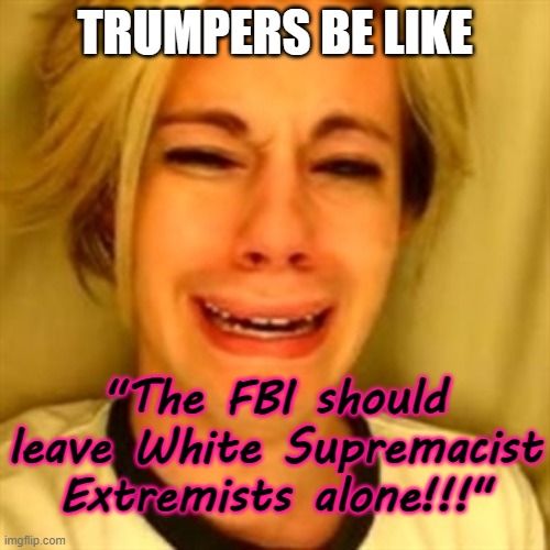 The FBI should leave White Supremacists alone | TRUMPERS BE LIKE; "The FBI should leave White Supremacist Extremists alone!!!" | image tagged in chris c,wse,fbi,trumper,terrorists,republican | made w/ Imgflip meme maker