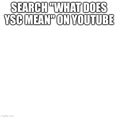 Blank Transparent Square | SEARCH "WHAT DOES YSC MEAN" ON YOUTUBE | image tagged in memes,blank transparent square | made w/ Imgflip meme maker