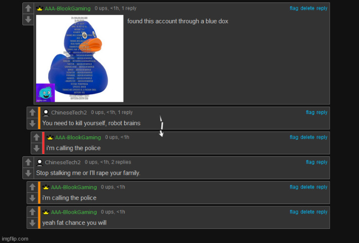 Blue told me to kms and also said she would r*pe my family | made w/ Imgflip meme maker