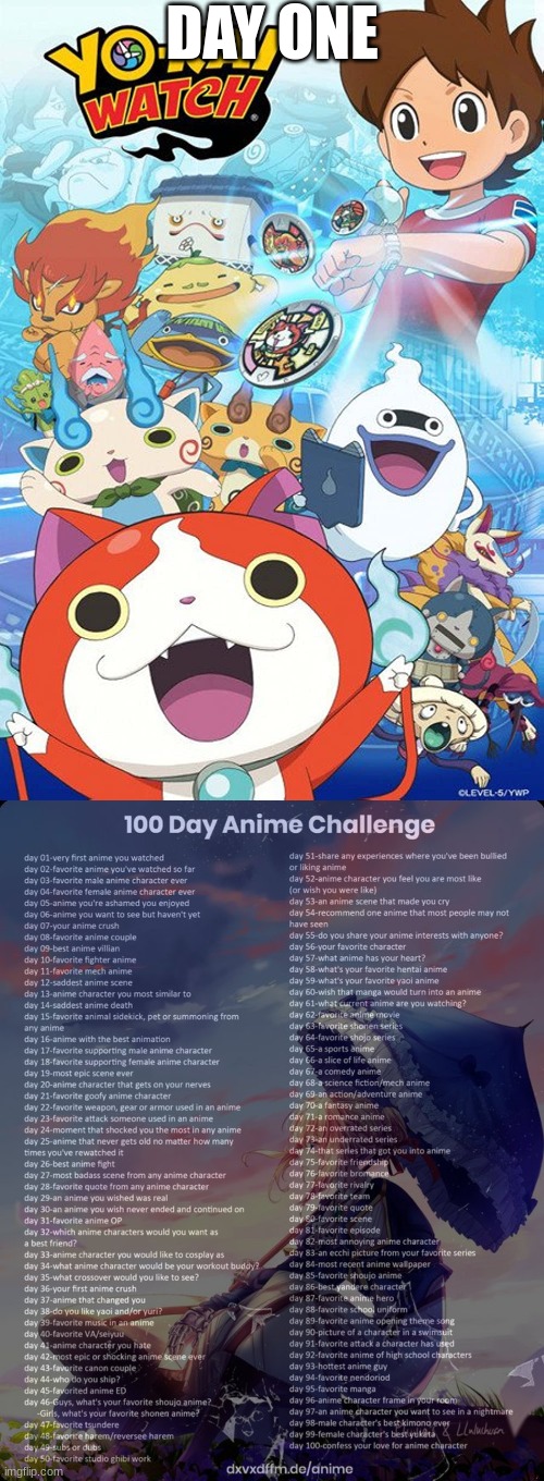 I used to love yo-kai watch, it doesn't air anymore which is sad. I have the game too! | DAY ONE | image tagged in 100 day anime challenge | made w/ Imgflip meme maker