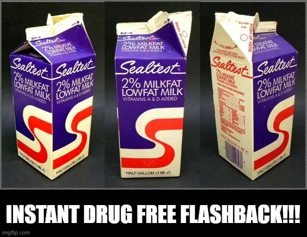 INSTANT DRUG FREE FLASHBACK!!! | image tagged in nosalgia,old fashioned,milk carton | made w/ Imgflip meme maker