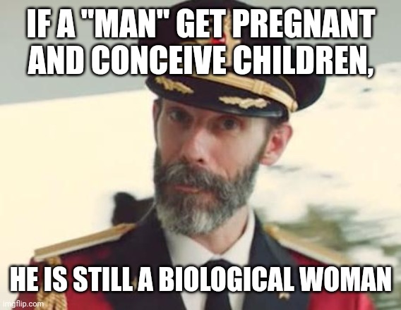 Captain Obvious | IF A "MAN" GET PREGNANT AND CONCEIVE CHILDREN, HE IS STILL A BIOLOGICAL WOMAN | image tagged in captain obvious | made w/ Imgflip meme maker