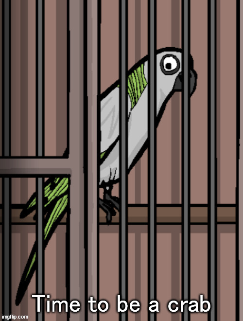 Bird on crack | Time to be a crab | image tagged in bird on crack | made w/ Imgflip meme maker