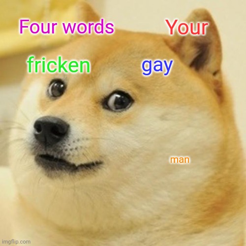 Doge | Your; Four words; fricken; gay; man | image tagged in memes,doge | made w/ Imgflip meme maker