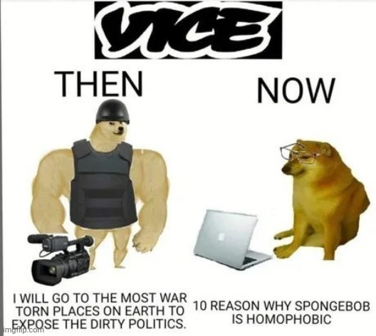 Imagine reading Vice. | image tagged in news,spongebob,doge | made w/ Imgflip meme maker