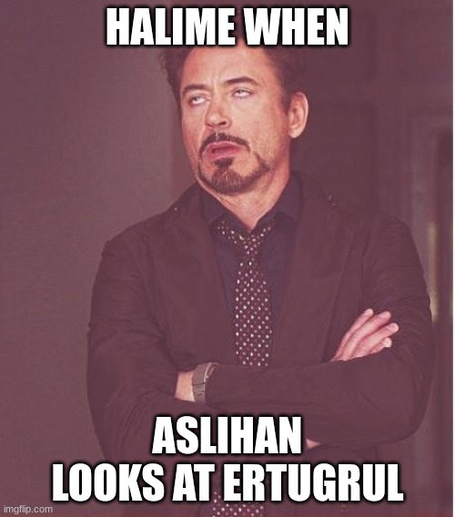 Face You Make Robert Downey Jr Meme | HALIME WHEN; ASLIHAN LOOKS AT ERTUGRUL | image tagged in memes,face you make robert downey jr | made w/ Imgflip meme maker