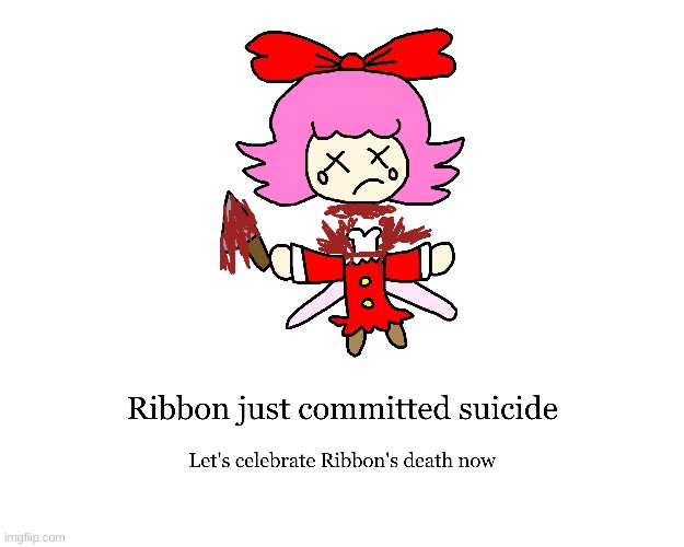 Ribbon commits suicide | image tagged in kirby,gore,funny,cute,death,knife | made w/ Imgflip meme maker