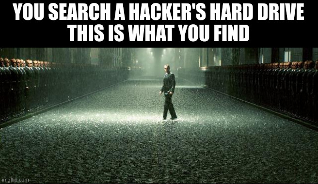 Become Neo | YOU SEARCH A HACKER'S HARD DRIVE
THIS IS WHAT YOU FIND | image tagged in matrix,smith | made w/ Imgflip meme maker