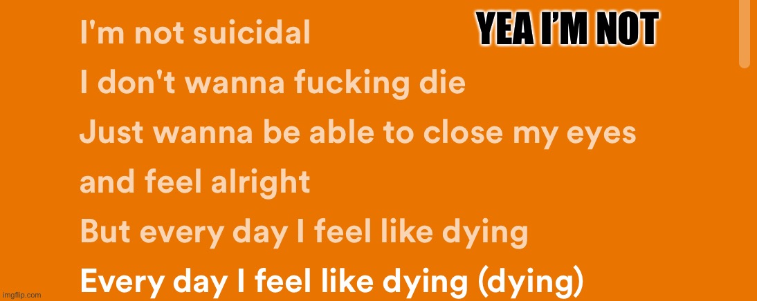 I’m not suicidal | YEA I’M NOT | image tagged in emo | made w/ Imgflip meme maker