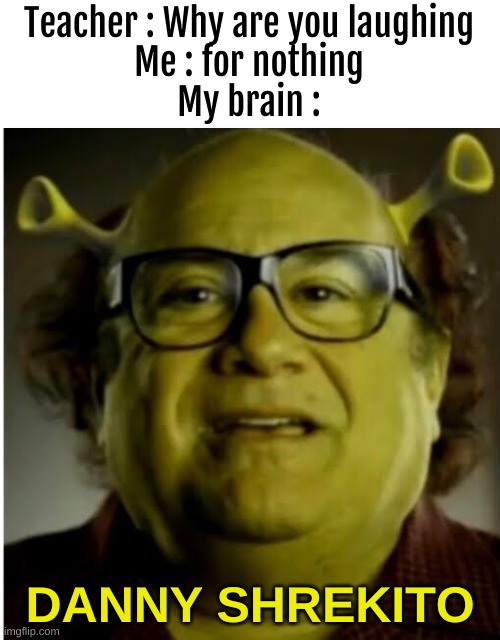 lol | Teacher : Why are you laughing
Me : for nothing
My brain :; DANNY SHREKITO | image tagged in shrek x danny devito | made w/ Imgflip meme maker