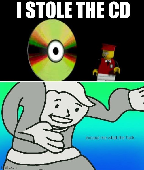 Legos isaland is good | I STOLE THE CD | image tagged in fallout boy excuse me wyf | made w/ Imgflip meme maker