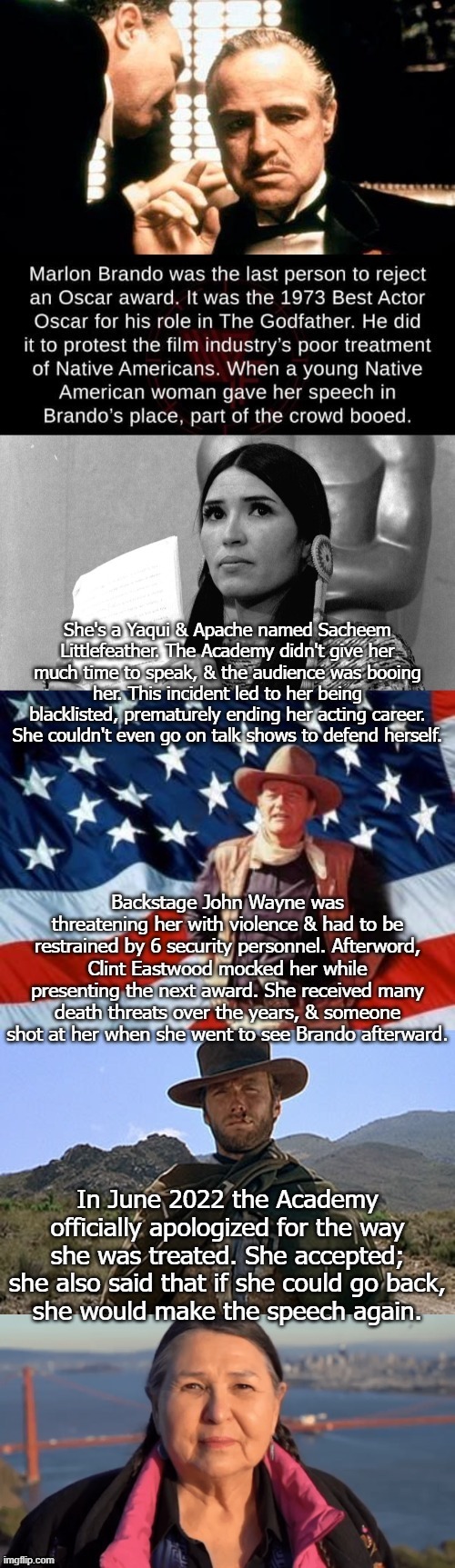 Unlike Will Smith, John Wayne was not banned from the oscars. | image tagged in scumbag hollywood,brave,native american,racism | made w/ Imgflip meme maker