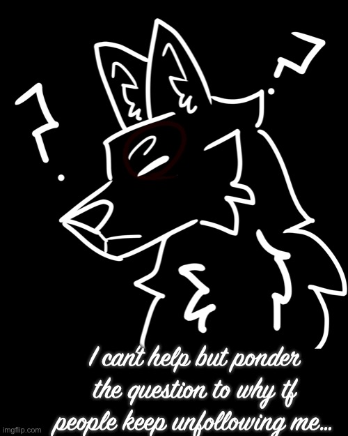 … | I can’t help but ponder the question to why tf people keep unfollowing me… | image tagged in the void wolf | made w/ Imgflip meme maker