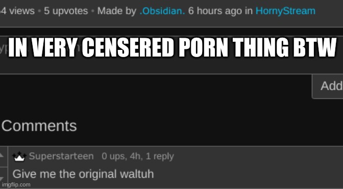 IN VERY CENSERED PORN THING BTW | made w/ Imgflip meme maker