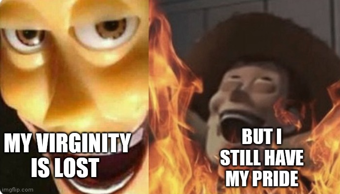 Evil Woody | BUT I STILL HAVE MY PRIDE; MY VIRGINITY IS LOST | image tagged in evil woody,funny memes | made w/ Imgflip meme maker