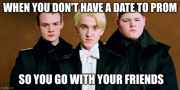 whenyoudon'thaveadate |  WHEN YOU DON'T HAVE A DATE TO PROM; SO YOU GO WITH YOUR FRIENDS | image tagged in draco malfoy | made w/ Imgflip meme maker
