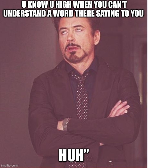 Being High | U KNOW U HIGH WHEN YOU CAN’T UNDERSTAND A WORD THERE SAYING TO YOU; HUH” | image tagged in memes,face you make robert downey jr | made w/ Imgflip meme maker