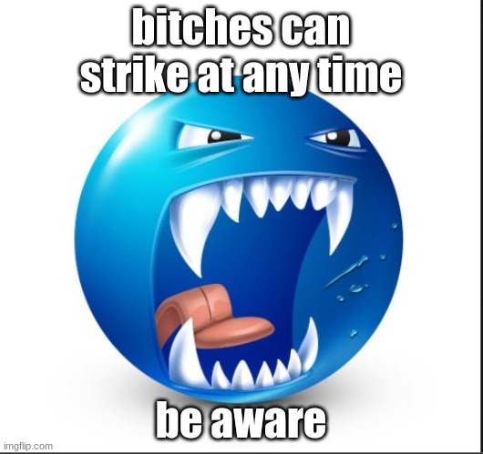 Blue guy Yell | bitches can strike at any time; be aware | image tagged in blue guy yell | made w/ Imgflip meme maker