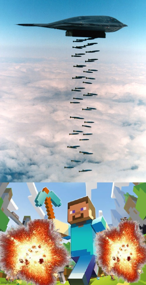 today we're bombing the minecraft stream | image tagged in b2 bombing run,minecraft | made w/ Imgflip meme maker