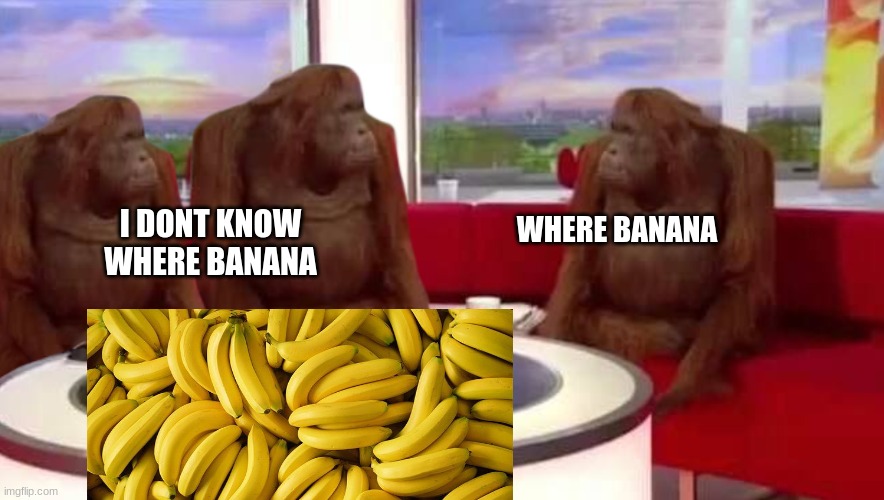 WhErE bAnAnA? | I DONT KNOW WHERE BANANA; WHERE BANANA | image tagged in where monkey,banana,where banana | made w/ Imgflip meme maker