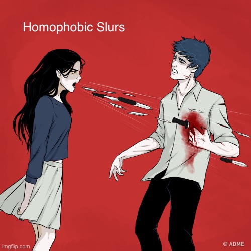 Woman Shouting Knives | Homophobic Slurs | image tagged in woman shouting knives | made w/ Imgflip meme maker