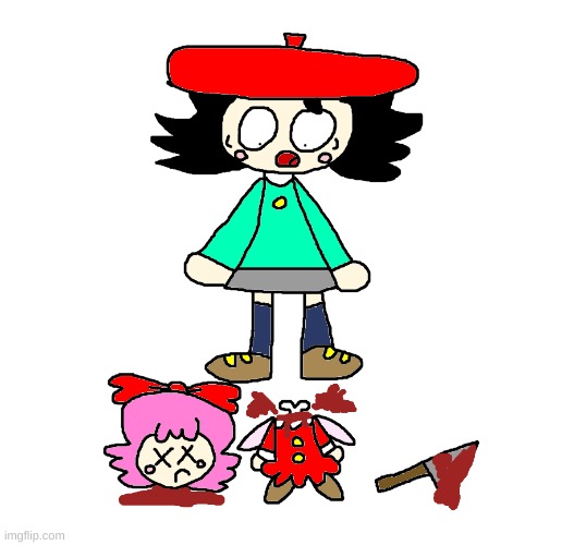 Adeleine is shocked!!! | image tagged in kirby,fanart,comics/cartoons,funny,gore,knife | made w/ Imgflip meme maker
