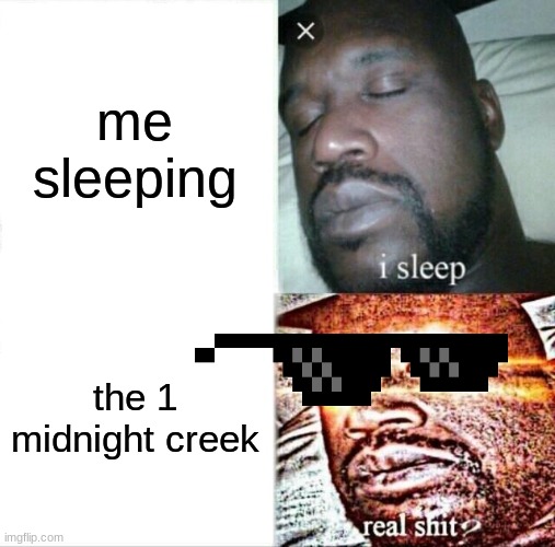 Sleeping Shaq Meme | me sleeping; the 1 midnight creek | image tagged in memes,sleeping shaq | made w/ Imgflip meme maker