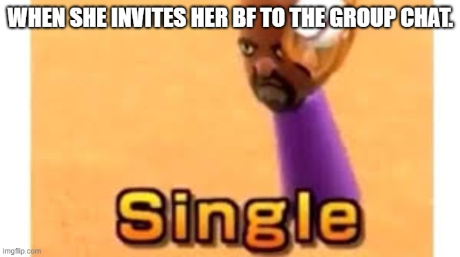 truth hurts. | WHEN SHE INVITES HER BF TO THE GROUP CHAT. | image tagged in single,matt,wii,wii matt,forever alone,friendzone | made w/ Imgflip meme maker