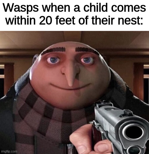 I hate them. | Wasps when a child comes within 20 feet of their nest: | image tagged in gru gun,wasps | made w/ Imgflip meme maker