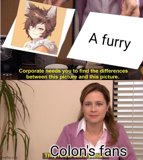 He's a kitsune (half human half fox) | A furry; Colon's fans | image tagged in memes,they're the same picture | made w/ Imgflip meme maker