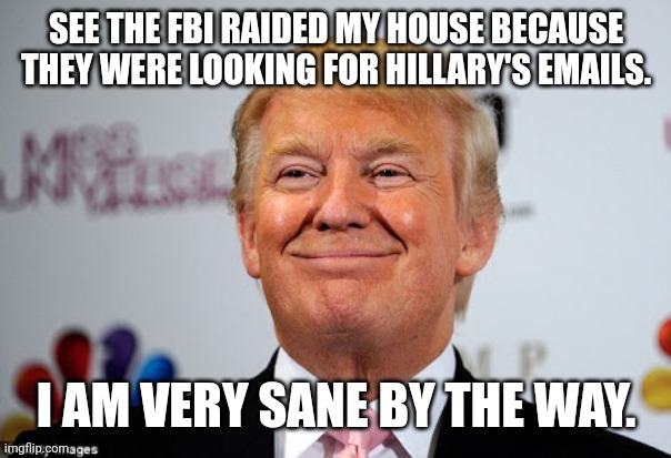 The melting of the orange snow flake | SEE THE FBI RAIDED MY HOUSE BECAUSE THEY WERE LOOKING FOR HILLARY'S EMAILS. I AM VERY SANE BY THE WAY. | image tagged in trump,conservative,republican,democrat,liberal,maga | made w/ Imgflip meme maker