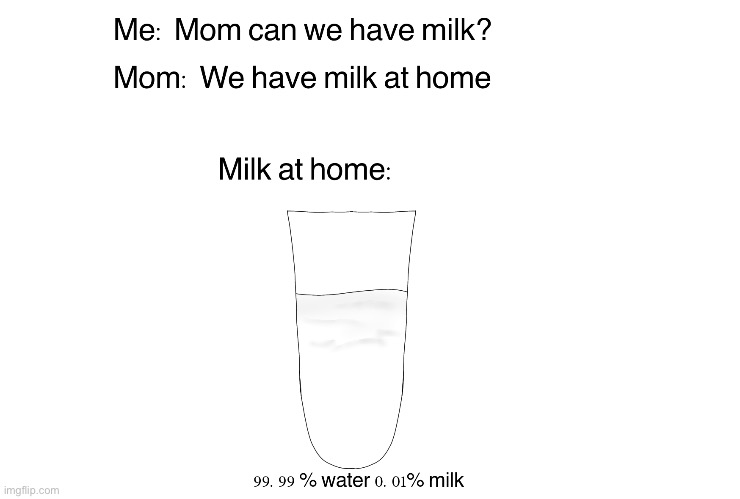 Milk at home | image tagged in at home,milk,water | made w/ Imgflip meme maker