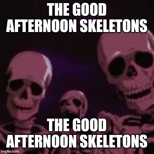 The good afternoon skeletons | THE GOOD AFTERNOON SKELETONS; THE GOOD AFTERNOON SKELETONS | image tagged in goofy ahh skeletons | made w/ Imgflip meme maker