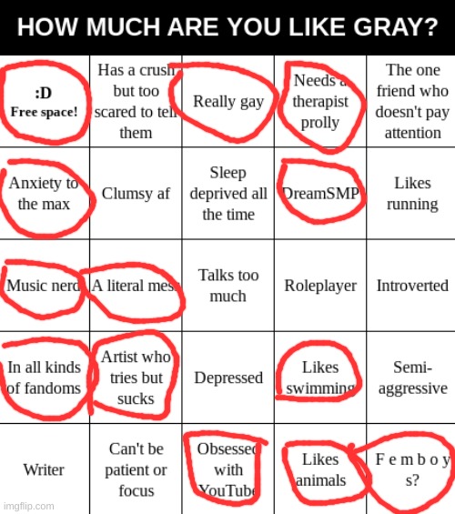 Gray's Bingo | image tagged in gray's bingo | made w/ Imgflip meme maker