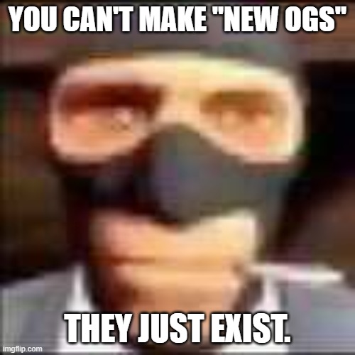 msmg ogs are since 2020 | YOU CAN'T MAKE "NEW OGS"; THEY JUST EXIST. | image tagged in spi | made w/ Imgflip meme maker