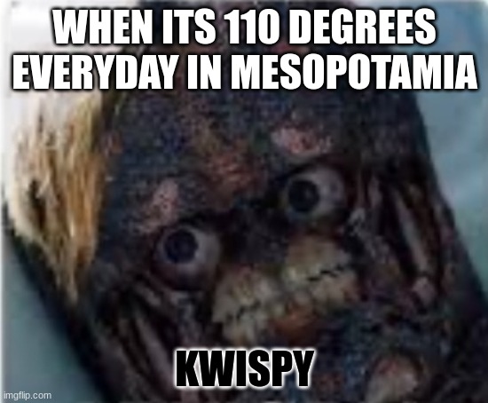 When its 100 Degrees in Mesopotamia | WHEN ITS 110 DEGREES EVERYDAY IN MESOPOTAMIA; KWISPY | image tagged in mesopotamia,funny,google,cjschrinermeme | made w/ Imgflip meme maker