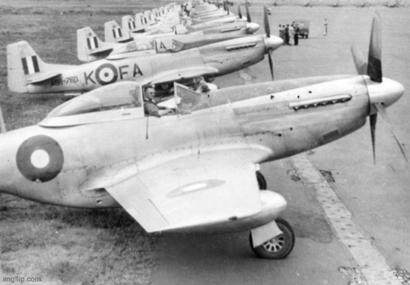 this is a photo of some RAAF P-51D Mustangs from No. 82 Squadron in Japan 1947 | image tagged in raaf,australia,post ww2,p-51 mustang | made w/ Imgflip meme maker