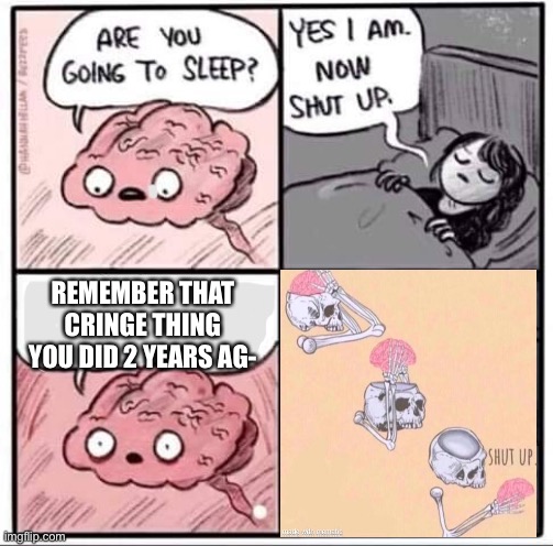Are you going to sleep? | REMEMBER THAT CRINGE THING YOU DID 2 YEARS AG- | image tagged in are you going to sleep | made w/ Imgflip meme maker