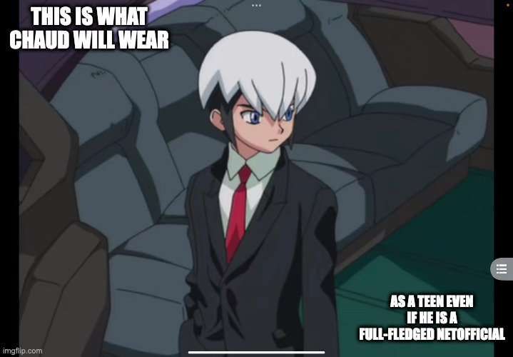 Chaud in Business Attire | THIS IS WHAT CHAUD WILL WEAR; AS A TEEN EVEN IF HE IS A FULL-FLEDGED NETOFFICIAL | image tagged in eugene chaud,megaman,memes,megaman battle network | made w/ Imgflip meme maker