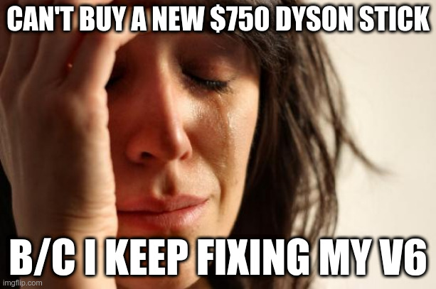 First World Problems Meme | CAN'T BUY A NEW $750 DYSON STICK; B/C I KEEP FIXING MY V6 | image tagged in memes,first world problems,dyson | made w/ Imgflip meme maker