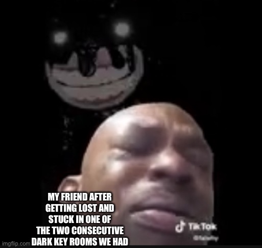 True story, he was so lost he let Glitch kill him | MY FRIEND AFTER GETTING LOST AND STUCK IN ONE OF THE TWO CONSECUTIVE DARK KEY ROOMS WE HAD | image tagged in screech and crying guy | made w/ Imgflip meme maker