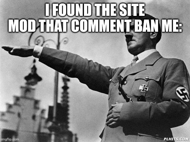 hitler | I FOUND THE SITE MOD THAT COMMENT BAN ME: | image tagged in hitler | made w/ Imgflip meme maker