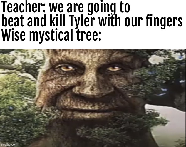 Goofy | Teacher: we are going to beat and kill Tyler with our fingers
Wise mystical tree: | image tagged in wise mystical tree | made w/ Imgflip meme maker