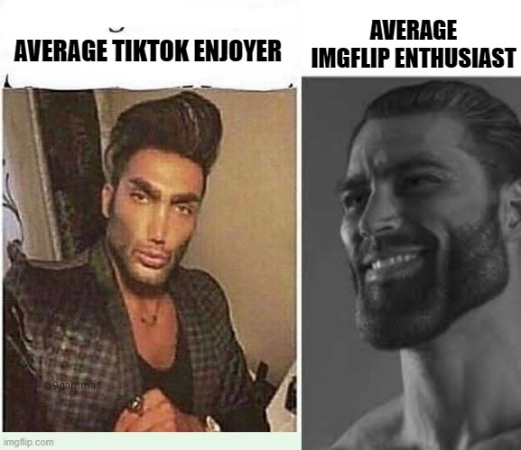 AVERAGE IMGFLIP ENTHUSIAST; AVERAGE TIKTOK ENJOYER | image tagged in average fan vs average enjoyer,gigachad,memes,funny | made w/ Imgflip meme maker