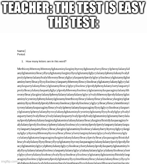 the test | TEACHER: THE TEST IS EASY

THE TEST: | image tagged in test | made w/ Imgflip meme maker