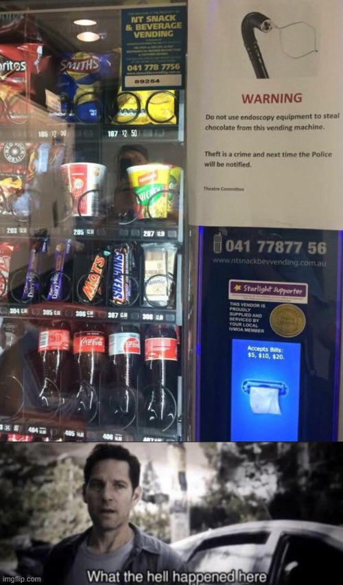 image tagged in what the hell happened here,vending machine,theft | made w/ Imgflip meme maker