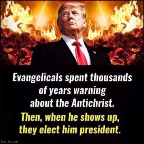 What did Americans do when the Antichrist showed up? | image tagged in antichrist,evangelicals,donald trump | made w/ Imgflip meme maker