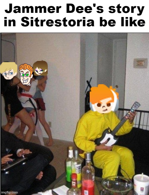 Keep public morals safe in Lapistoria! | Jammer Dee's story in Sitrestoria be like | image tagged in pop'n music,ocs | made w/ Imgflip meme maker